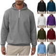 thumbnail image 1 of UVEASISHA 1/4 Zip Up Hoodie Mens Long Sleeve Drawstring Hooded Sweatshirts Quarter Zipper Casual Pullover Tops Hipster Fashion Hoodies Purple M, 1 of 6