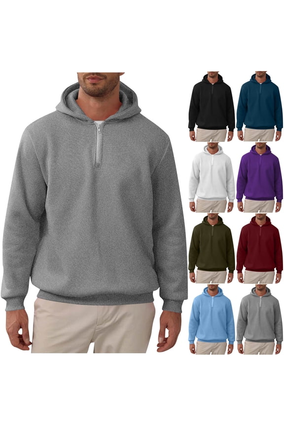 1/4 Zip Up Hoodie Mens Long Sleeve Drawstring Hooded Sweatshirts Quarter Zipper Casual Pullover Tops Hipster Fashion Hoodies White XXL