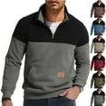 thumbnail image 1 of UVEASISHA 1/4 Zip Up Sweatshirt Men Color Block Fashion Stand Collar Pullover Sweatshirts Fall Winter Fleece Lined Hoodless Tops with Pocket Gray XXL, 1 of 7