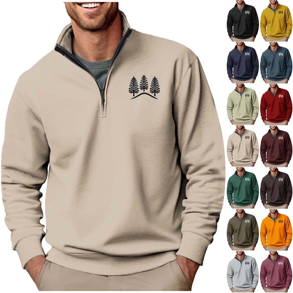 UVEASISHA 1/4 Zip Up Sweatshirt Men Lightweight Long Sleeve Mock Neck Pullover Fashion Print Quarter Zipper Workout Shirts Fall Clothes Yellow 3XL