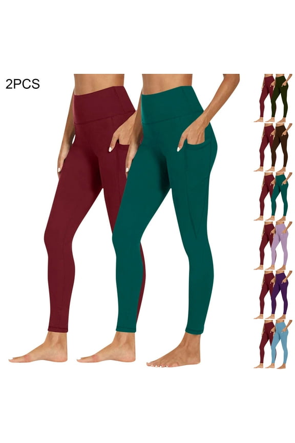 2-Pack High Waist Leggings with Pockets for Women Tummy Control Butt Lifiting Yoga Pant Stretch Compression Pants Army Green XXXL