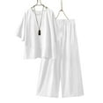 thumbnail image 1 of UVEASISHA 2 Piece Lounge Sets for Women Plus Size Linen Loungewear Sets 3/4 Sleeve Tops and Wide Leg Pants Matching Set White XXXXL, 1 of 8