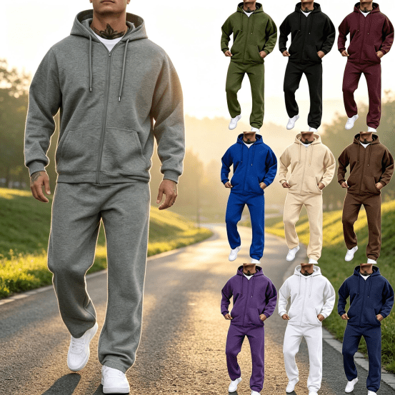 UVEASISHA 2 Piece Sweat Suits for Men Zip Up Hoodies and Open Bottom Sweatpants Jogger Sets Soft Fleece Lined Casual Tracksuit Set Fall Outfits Khaki XXL