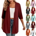 thumbnail image 1 of UVEASISHA 3/4 Sleeve Cardigan for Women Lightweight Open Front Draped Cardigans Fashion Solid Shrug Coverups with Pockets Wine L, 1 of 7