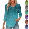 thumbnail image 1 of UVEASISHA 3/4 Sleeve Top for Women Trendy Floral Print Top Casual Crew Neck Pleated Blouse Gray L, 1 of 10