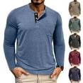 thumbnail image 1 of UVEASISHA 3 Button T Shirts for Men Long Sleeve Henley Shirt Solid Color Casual Business Work Tees Comfy Regular Fit Pullover Tops Army Green L, 1 of 7