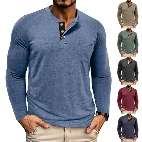 UVEASISHA 3 Button T Shirts for Men Long Sleeve Henley Shirt Solid Color Casual Business Work Tees Comfy Regular Fit Pullover Tops Wine XXL