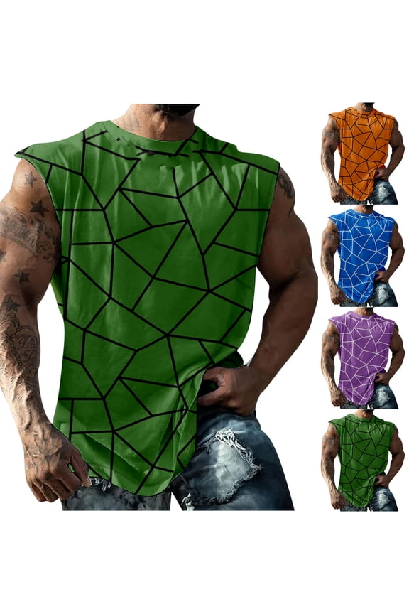 3D Graphic Tank Tops for Men Crewneck Sleeveless Muscle T-Shirt Lightweight Quick Dry Gym Bodybuilding Workout Shirts Green L