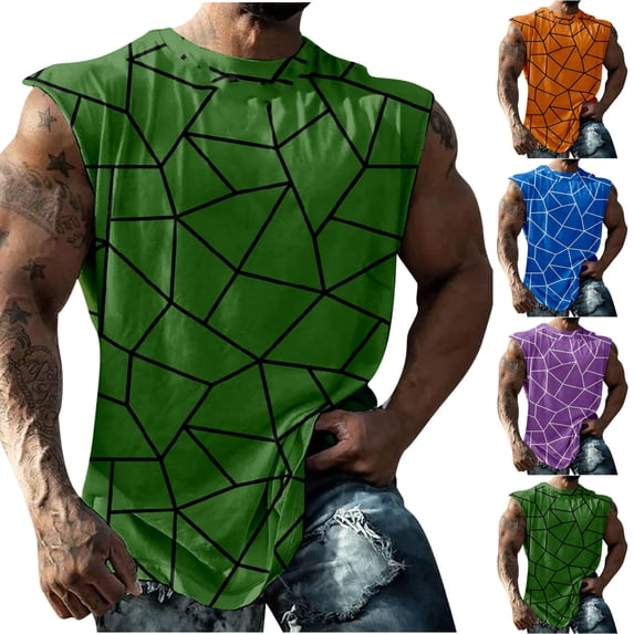 UVEASISHA 3D Graphic Tank Tops for Men Crewneck Sleeveless Muscle T-Shirt Lightweight Quick Dry Gym Bodybuilding Workout Shirts Purple 4XL
