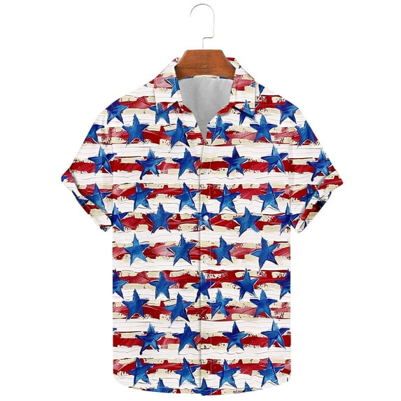 UVEASISHA 4th of July Hawaiian Shirts for Men Big and Tall Casual Americal Flag Print Button Down Shirt Summer Beach Short Sleeve Patriotic Tees Daily Sales Multicolor XXL