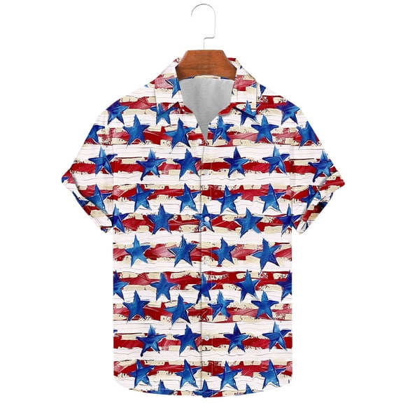 UVEASISHA 4th of July Hawaiian Shirts for Men Big and Tall Casual Americal Flag Print Button Down Shirt Summer Beach Short Sleeve Patriotic Tees Multicolor L