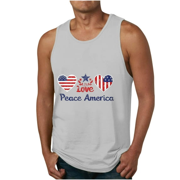 UVEASISHA 4th of July Shirts for Men Tank Top,Mens USA Flag Stars and Stripes 4th of July Tank Tops Retro Muscle 1776 Sleeveless Shirt American Flag Tank Tops for Men 2025 Gray