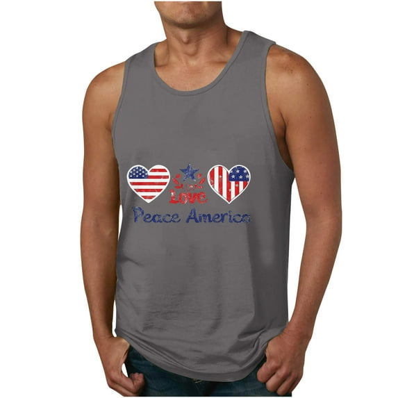 UVEASISHA 4th of July Shirts for Men Tank Top,Mens USA Flag Stars and Stripes 4th of July Tank Tops Retro Muscle 1776 Sleeveless Shirt American Flag Tank Tops for Men 2024 Dark Gray