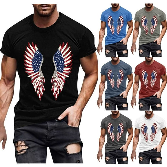 UVEASISHA 4th of July T-Shirts for Men Memorial Day Novelty Print Crewneck Tee Big and Tall Casual Short Sleeve Patriotic Tshirt Slim Fit Workout Shirts White 4XL