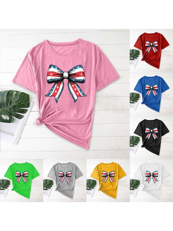 4th of July Summer Tops for Women Short Sleeve Cute Print T-Shirt Loose Comfy Going Out T-Shirts Red XXXL