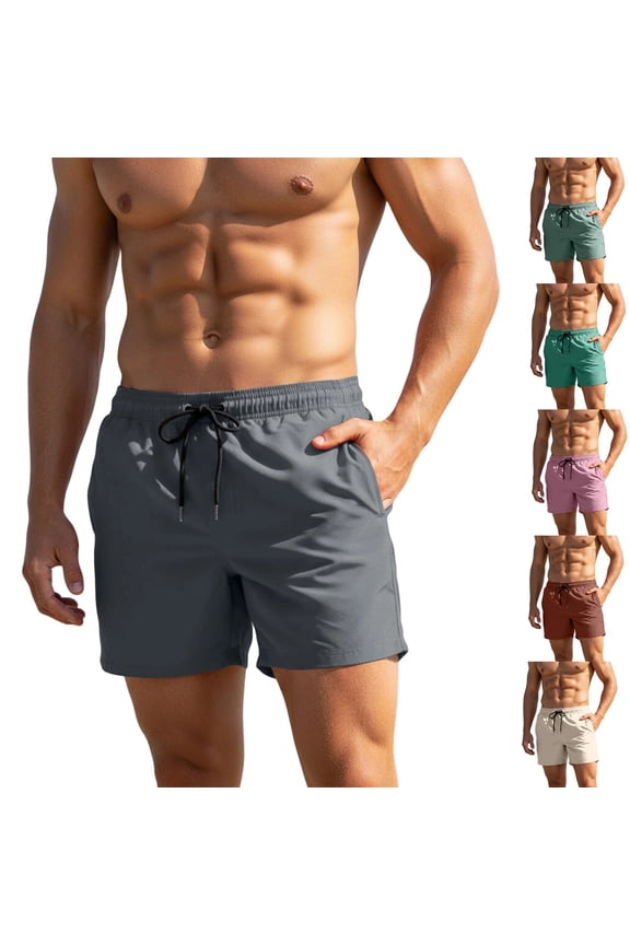 5 Inch Beach Shorts Men Lightweight Quick Dry Swimming Trunks Drawstring Elastic Waist Board Shorts for Water Sports SurfingCoffee L