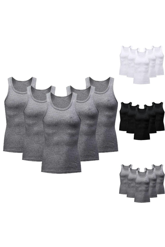 5 Pack Men's Slim Fit Athletic Tank Tops Sleeveless Casual Compression Workout Shirts Stretchy Muscle Fitness Tanks Holiday Gifts White 3XL