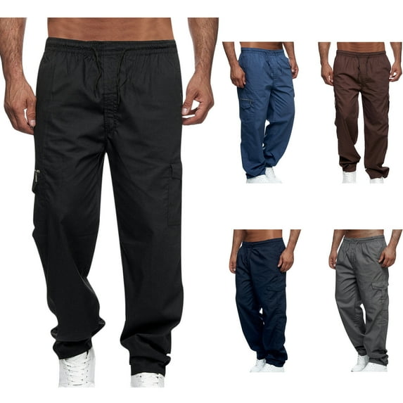 UVEASISHA Christmas Sales Today Men's Cargo Pants with Pockets Drawstring High Waist Straight Leg Work Pants Outdoor Lightweight Loose Hiking Pants Fashion Multi-pocket Trousers Blue XXL