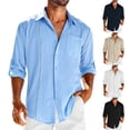 thumbnail image 1 of UVEASISHA Mens Lightweight Cotton Linen Shirts Roll-up Long Sleeve Casual Button Down Shirt for Men Solid Color Cuban Guayabera Shirts with Pocket Khaki L, 1 of 9