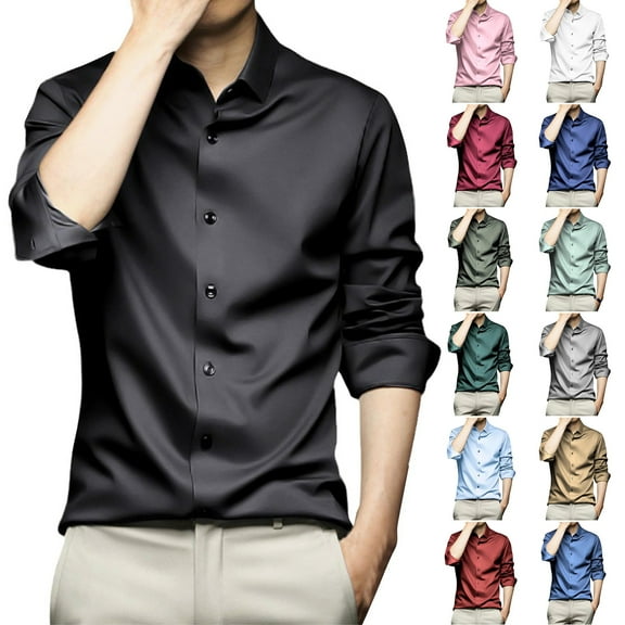 UVEASISHA 90 Off Clearance Sale Mens Big and Tall Satin Dress Shirts Soft Long Sleeve Button Down Shirt for Men Silky Business Casual Office Work Shirts Green XXL