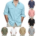 thumbnail image 1 of UVEASISHA 90 Percent Off Clearance Sale Men's Linen Button Down Shirt Big and Tall Long Sleeve Dress Shirts Lightweight Casual Spread Collared Beach Shirt with Pockets Army Green XXL, 1 of 10