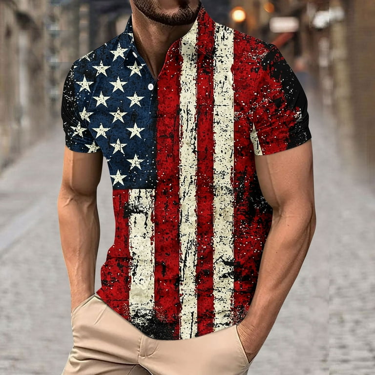 UVEASISHA American Flag Golf Shirts for Men Big and Tall 4th of