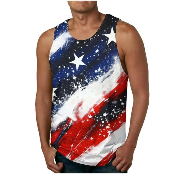 UVEASISHA American Flag Mens Gym Tank Tops 4th of July Sleeveless Workout Shirts for Men Heart Print Patriotic Tank Top Independence Day Casual Athletic Vest Red L