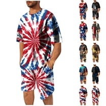 UVEASISHA American Flag Sweatsuits for Men 2 Piece Shorts Set 4th of July Tie Dye Print Tshirt and Short Pant Matching Sets Summer Casual Beach Outfits with Pockets Multicolor#10 5XL