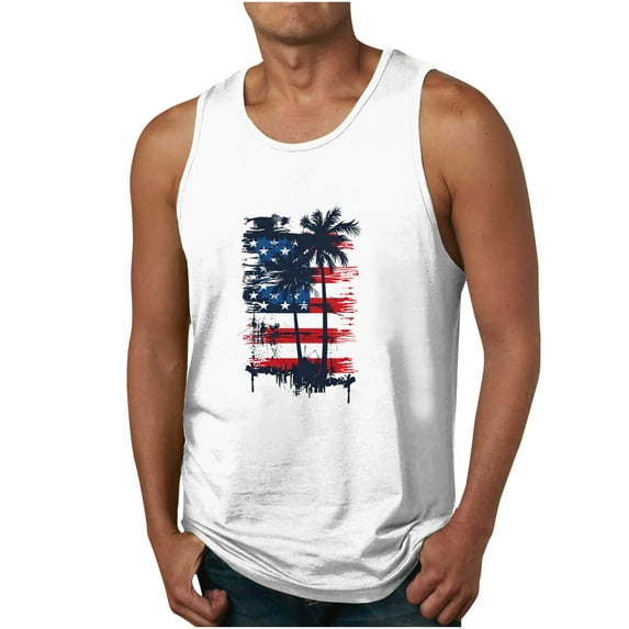 UVEASISHA American Flag Tank Tops for Men 4th of July Shirts,Mens USA Flag Stars and Stripes Tank Tops Retro Muscle 1776 Sleeveless Shirt Summer Tank Tops for Men 2024 White