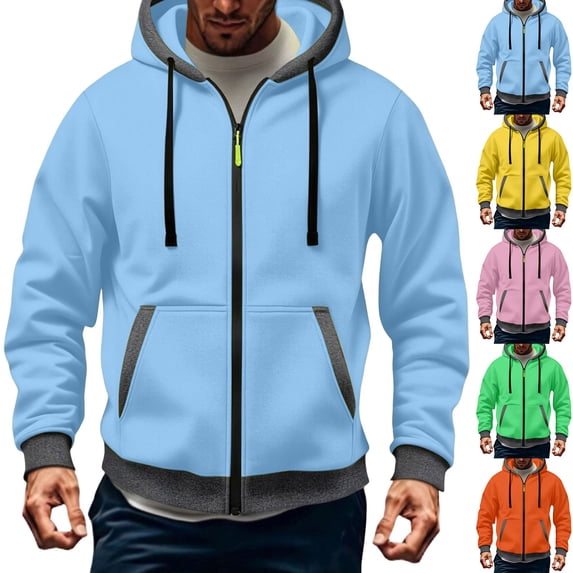 UVEASISHA Athletic Jackets for Men Full Zip Hooded Sweatshirt Jacket Contrast Trim Casual Zip Up Hoodies Comfy Casual Fall Fashion Jackets with Pocket Green L