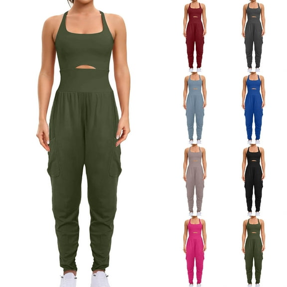 UVEASISHA Athletic Romper for Women One Piece Workout Jumpsuits Running Hiking Outfit Activewear with Pockets Wine XL