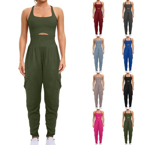 UVEASISHA Athletic Romper for Women One Piece Workout Jumpsuits Running Hiking Outfit Activewear with Pockets Wine XL