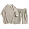 thumbnail image 1 of UVEASISHA Athletic Set for Men 2 Piece Outfits Summer Loose Casual Sweat Suit Crew Neck Tshirts and Drawstring Short Sweatpant Set Beige XL, 1 of 3