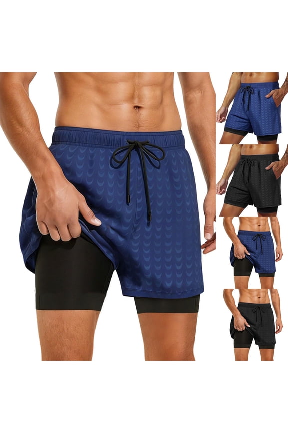 UVEASISHA Athletic Shorts for Men with Compression Liner Elastic Drawstring High Performance Workout Shorts Breathable Quick Dry 2 In 1 Running Shorts Black L