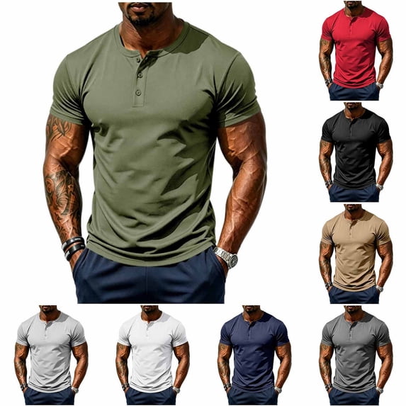 UVEASISHA Athletic T-Shirts for Men Short Sleeve Henley Shirt Summer Casual 3-Button Collarless T Shirt Breathable Lightweight Gym Workout Tee Tops Black 3XL