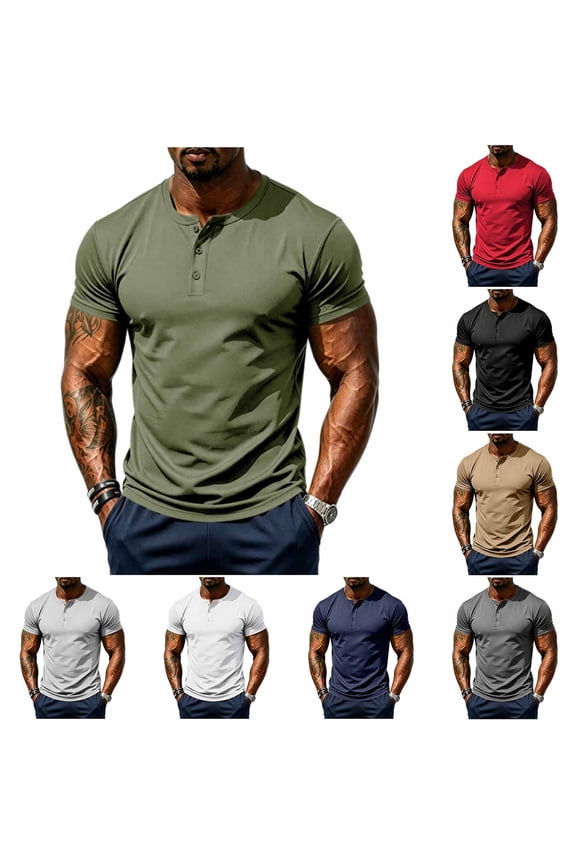 Athletic T-Shirts for Men Short Sleeve Henley Shirt Summer Casual 3-Button Collarless T Shirt Breathable Lightweight Gym Workout Tee Tops Dark Gray S