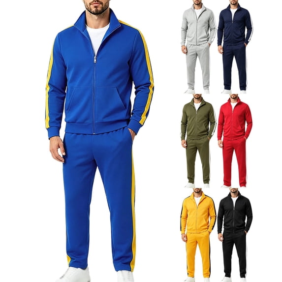 UVEASISHA Athletic Tracksuit for Men Color Block Sweatsuit 2 Piece Striped Full Zip Casual Jacket and Sweatpants Jogger Sets Lightweight Gym Workout Sweat Suits Fall Outfits Army Green L