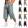 thumbnail image 1 of UVEASISHA Baggy Long Shorts for Men Casual Loungewear Capri Pants Elastic Waist Drawstring Below Knee 3/4 Pants Solid Color Cropped Trousers with Pockets Khaki 3XL, 1 of 10