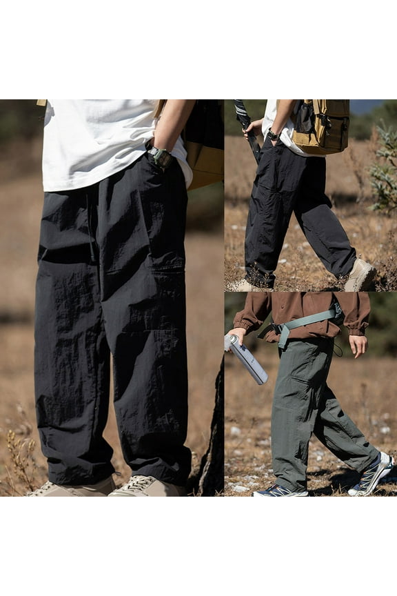 Baggy Pants for Men Fashion Lightweight Hiking Cargo Pants Casual Wide Leg Work Pants Vintage Outdoor Camping Pants with Multi Pockets