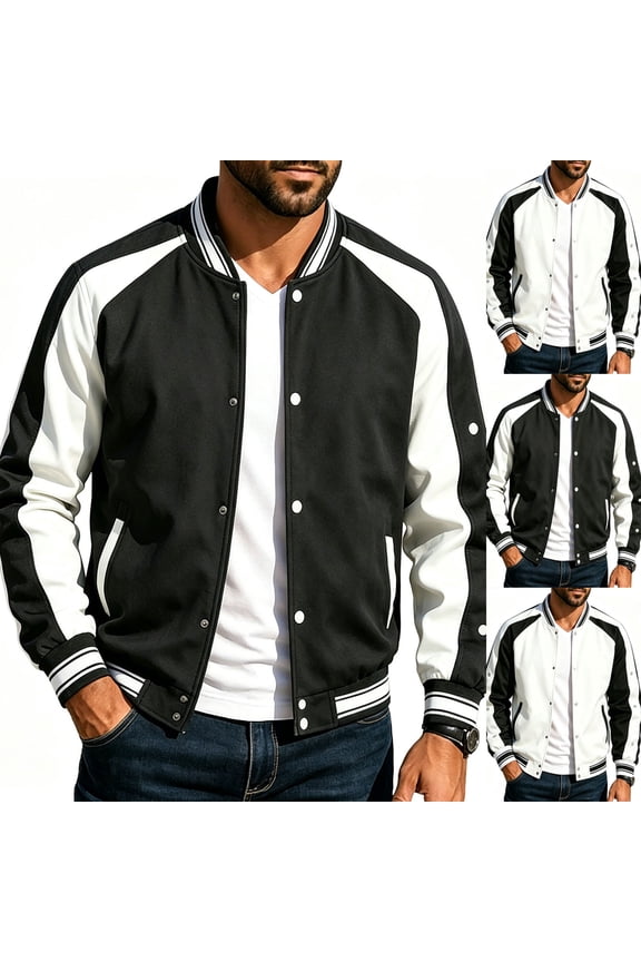 Baseball Jackets for Men Fashion Varsity Jacket Button Casual Letterman Bomber Jackets Outdoor Sports Running Cycling Jacket Black M