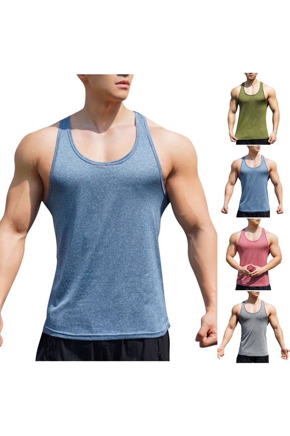 Basic Tank Tops for Men Athletic Breathable Sleeveless Workout Shirts Scoop Neck Casual Stringer Tank Top Solid Color Fitness Tanks Blue XXL