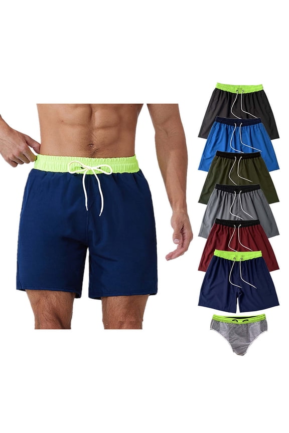 Bathing Suits for Men Color Block Drawstring Waist Swim Trunks with Liner Summer Quick Dry Beach Short Pants Lightweight Swimwear Sky Blue M