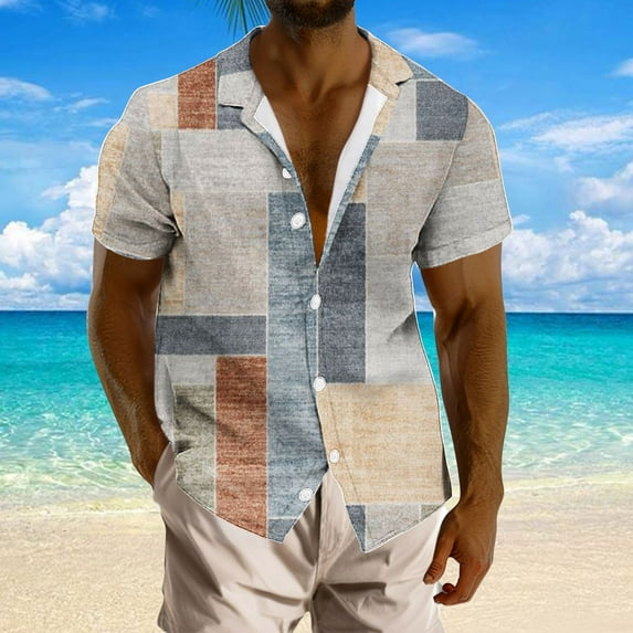UVEASISHA Beach Dress Shirts for Men,Mens Big and Tall Short Sleeve Button Down Shirts Casual Cuban Collared Summer Vacation Tropical Shirts 2025 Spring Sales