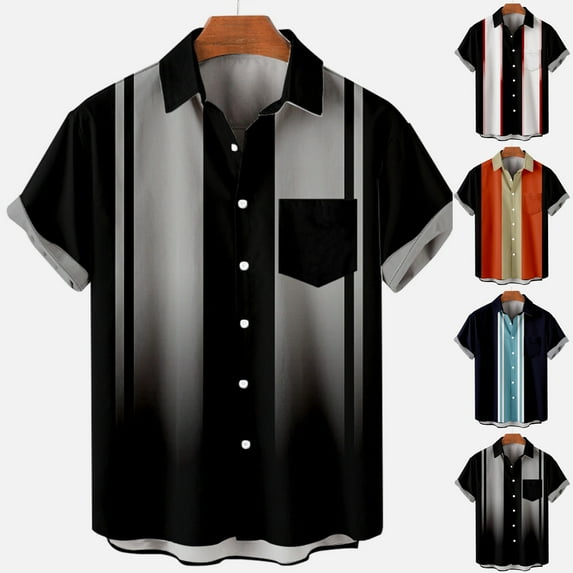 UVEASISHA Beach Shirts for Men,Men Button Down Shirt Short Sleeve Quick Dry Bowling Shirts Gradient Printed Hawaiian Shirt Summe Casual Lapel Vacation Shirts 90 off Clearance Sale