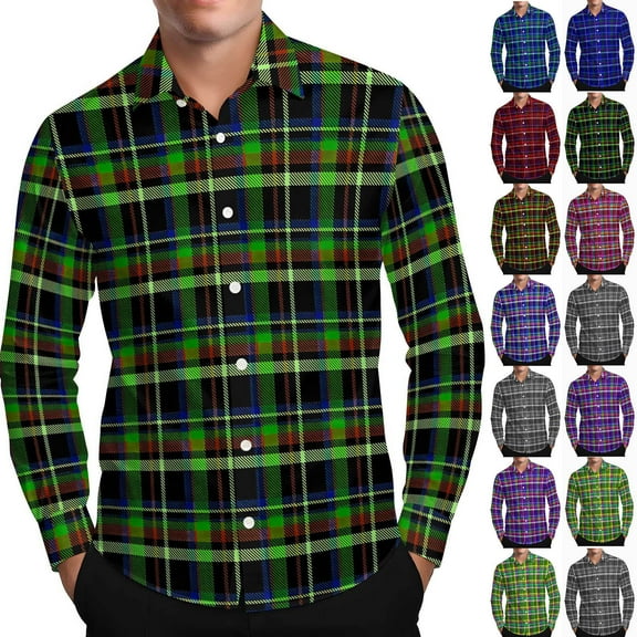 UVEASISHA Beach Shirts for Men Plaid Long Sleeve Button Down Shirt Lightweight Fashion Wedding Shirts Slim Fit Casual Dress Shirt Fall Clothes Green S
