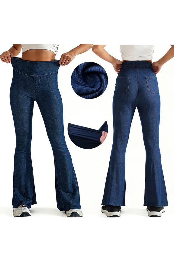 UVEASISHA Bell Bottom Jeans for Women Trendy Elastic Waist Stretchy Flare Leegings with Pockets Y2k Butt Lifting Jeggings Dressy Workout Skinny Pants L