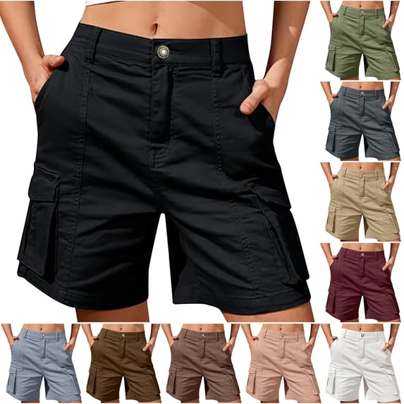UVEASISHA Bermuda Shorts for Women Knee Length Cargo Shorts Loose Straight Leg Long Shorts Dressy Casual Going Out Shorts with Pockets Khaki L