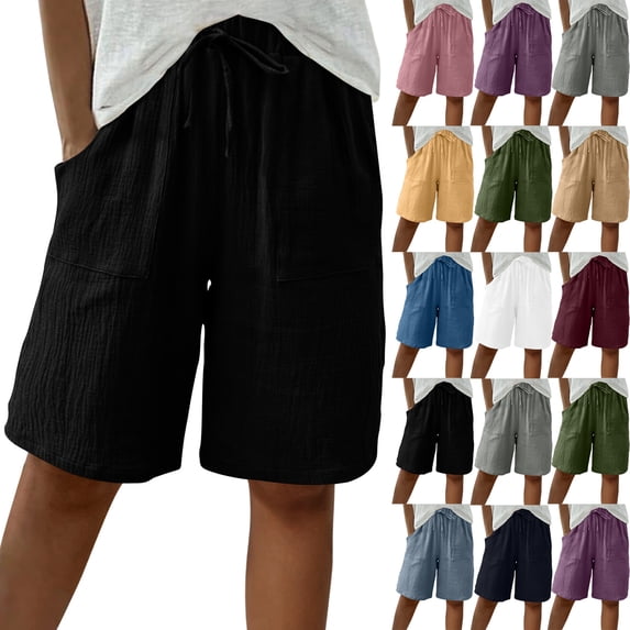 UVEASISHA Bermuda Shorts with Pockets for Women Knee Length Elastic Waist Drawstring Shorts Loose Casual Wide Leg Beach Shorts Wine XL