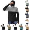thumbnail image 1 of UVEASISHA Big and Tall Fishing Shirts for Men UV Protection Hiking Hoodies Color Block Striped Summer Rash Guard Lightweight Sun Hooded Tops with Built In Mask White XXL, 1 of 6