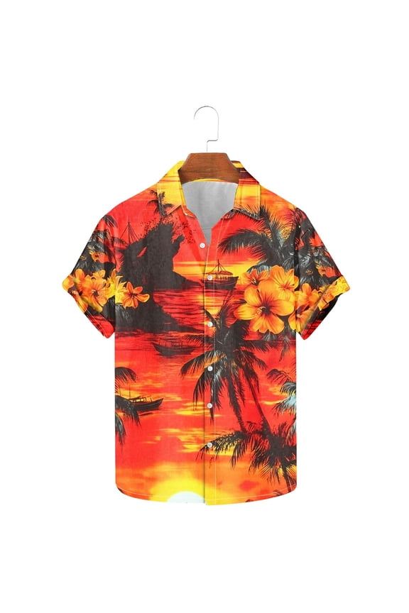 Big and Tall Hawaii Shirts for Men Sunset Palm Tree Print Button Down Shirt Tropical Casual Short Sleeve Beach Tops 2025 Summer Vacation Tees 90 Percent Off Clearance Sale Multicolor#4 XL